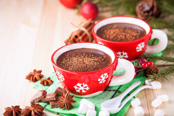 istock hot chocolate in a cup on a Christmas background, selective focus, copy space 1217291091