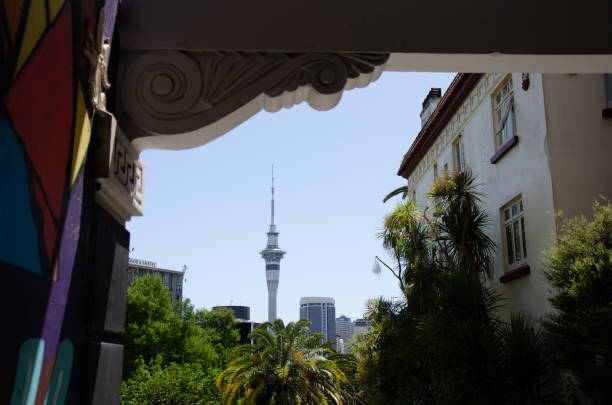 istock view of auckland sky tower through trees 1217298622