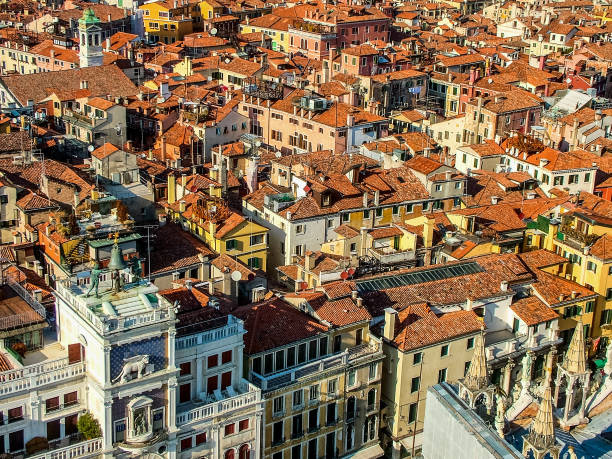 Top view of Venice (Venezia) from the bell tower of the Basilica of St. Mark ( Basilica di San Marco) in Italy