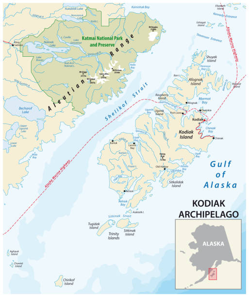 istock vector map of Kodiak Archipelago belonging to the US state of Alaska 1217302954