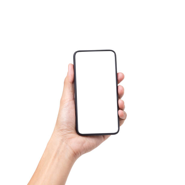 istock Hand man holding mobile smartphone with blank screen isolated on white background with clipping path 1217303342