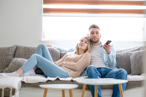 istock Young couple in home isolation 1217305353