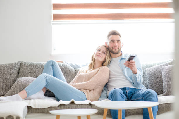 istock Young couple in home isolation 1217305570
