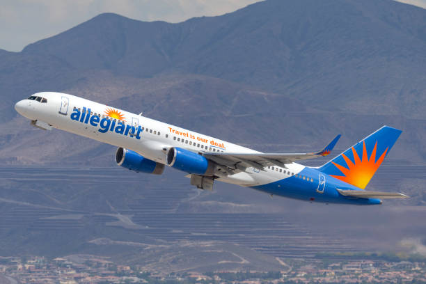 Allegiant Air Boeing 757 airliner taking off from McCarran International Airport in Las Vegas. Las Vegas, Nevada, USA - May 8, 2013: Allegiant Air Boeing 757 airliner taking off from McCarran International Airport in Las Vegas. boeing 757 stock pictures, royalty-free photos & images