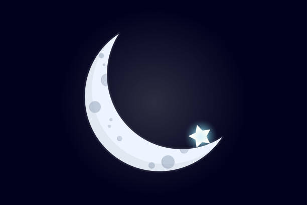 istock Crescent with a star. Part of the moon against the backdrop of cosmic void with a single star at its edge. Simple flat illustration. Vector. 1217310168