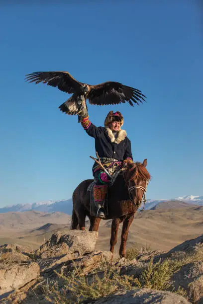 Photo of Old traditional kazakh eagle hunter.