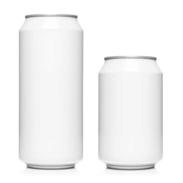 white 500ml and 330ml aluminium cans on white - beer cans imagens e fotografias de stock