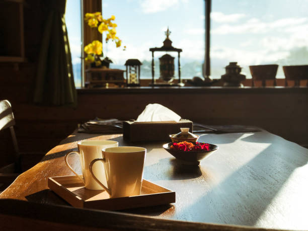 A cup of coffee on the table in the morning