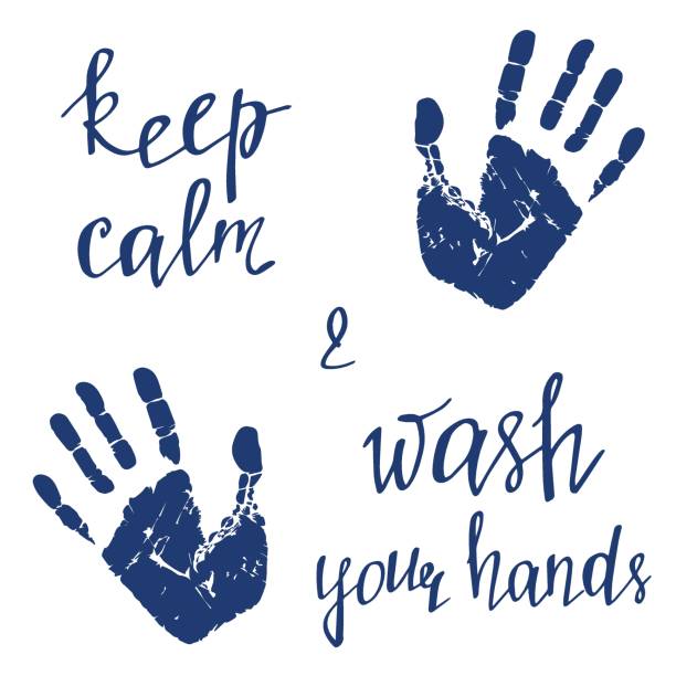 istock Wash your hands. Stop Covid-19. Handprint vector illustration isolated on the white background. The world pandemic of coronavirus disease. Keep calm and wash your hands. 1217329444
