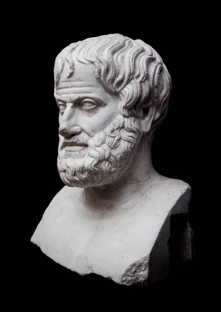 Aristotle Sculpture Philosopher Aristotle Sculpture Isolated on Black Background classical greek photos stock pictures, royalty-free photos & images
