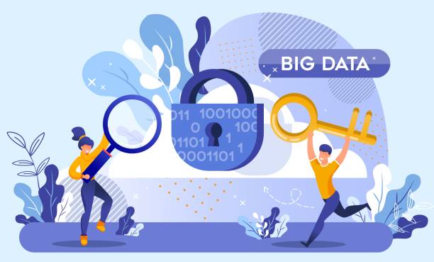 ilustraciones, imágenes clip art, dibujos animados e iconos de stock de protección de big data y tecnología de ciberseguridad - number key