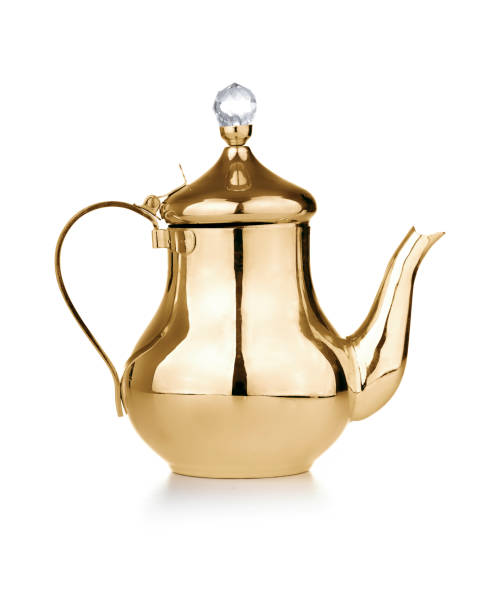 golden antique teapot - gold antique old fashioned retro revival fotografías e imágenes de stock