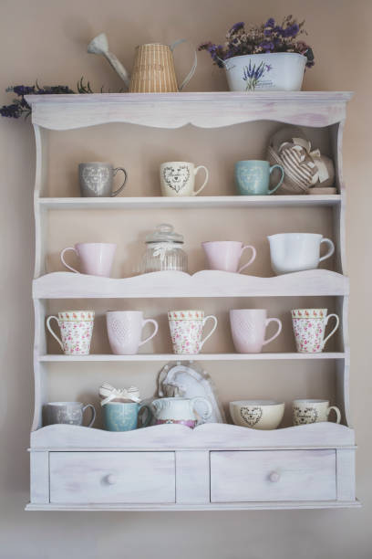 istock Vintage shelf in the kitchen, shabby chic style with lavender 1217332822