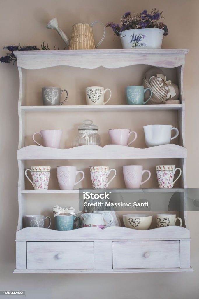 Vintage Shelf In The Kitchen Shabby Chic Style With Lavender Stock Photo -  Download Image Now - iStock