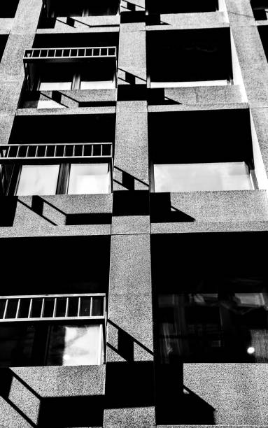 istock Monochrome vertical image of severe style building 1217333109