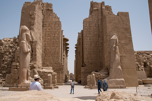Karnak Temple, located on the eastern bank of the Nile River, opposite Luxor, the area of \