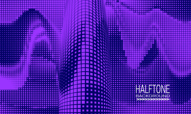 istock Abstract vector halftone background design with texture of square dots. Purple and blue printing raster of cyberspace style. 1217334185