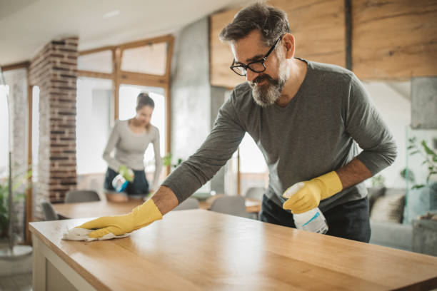 Family cleaning during isolation Father and daughter cleaning kitchen during pandemic period. They finding way to make isolation period more active father housework stock pictures, royalty-free photos & images