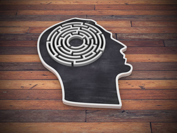 istock Human Head Shape with Maze on Wood Floor - 3D Rendering 1217337203