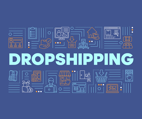 Dropshipping word concepts banner. Supply chain management. Products delivery service. Presentation, website. Isolated lettering typography idea with linear icons. Vector outline illustration
