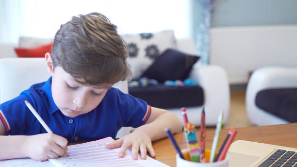 istock Boy taking online courses in living room 1217338469
