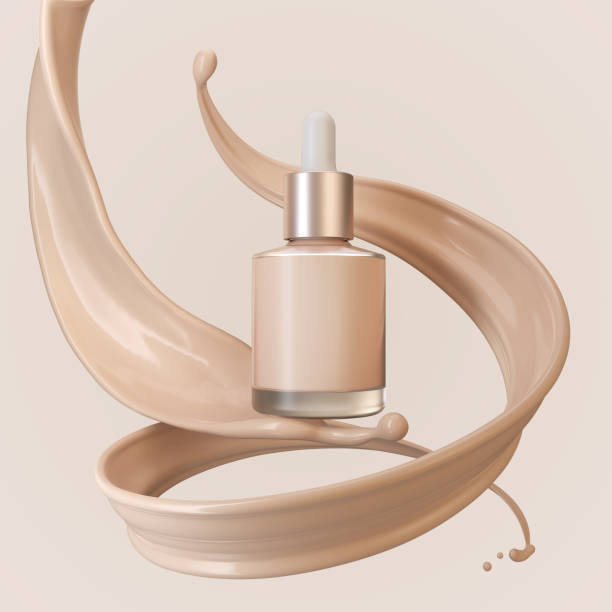 Concealer cosmetic product with liquid foundation. Concealer cosmetic product with liquid foundation splash, 3d illustration. foundation make up photos stock pictures, royalty-free photos & images