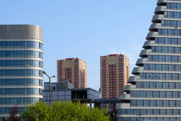 Financial district at The Atasehir Istanbul, Turkey. Old and new style apartments together.
