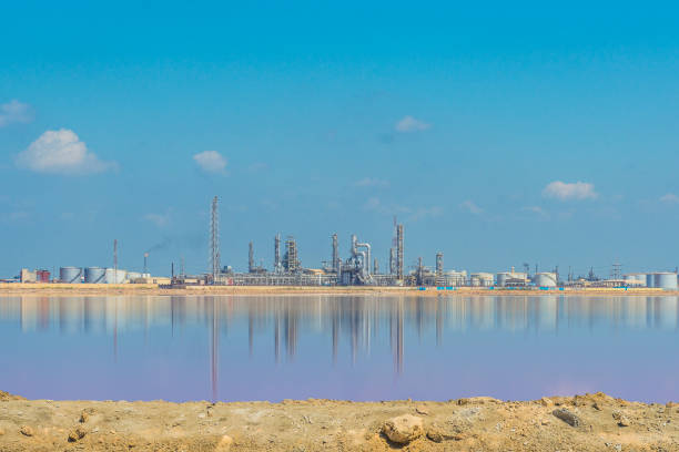 Distant Oil and Gas Refinery Plant stock photo