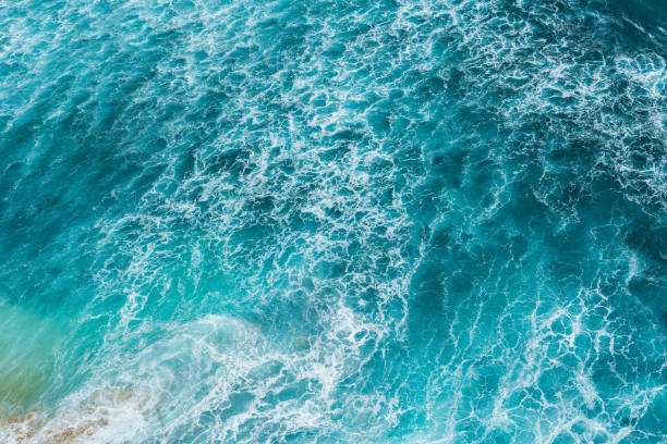 istock Big ocean waves hitting a coral rif. View from above. 1217345541