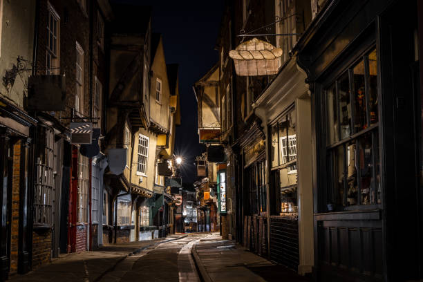 Medieval street of Shambles in York, England stock photo