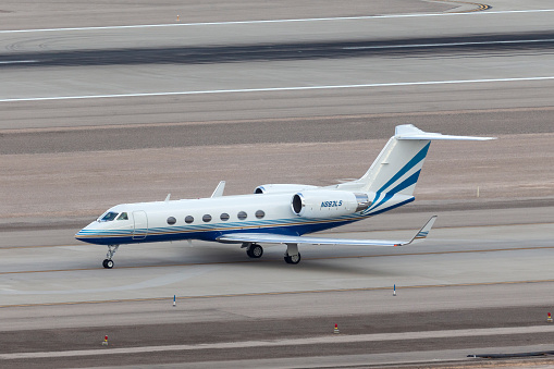 Las Vegas, Nevada, USA - May 6, 2013: Las Vegas Sands Corporation Gulfstream G-IV luxury business jet N883LS at McCarran International Airport Las Vegas.