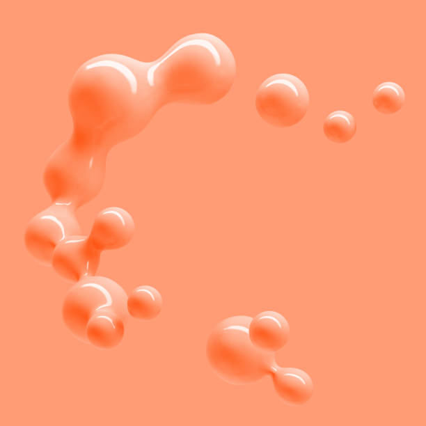 Abstract background with flying shiny drops of liquid 3D illustration