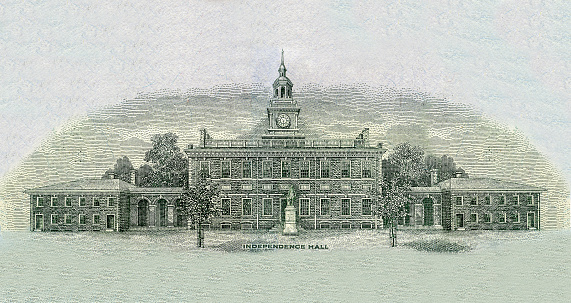 Independence Hall on 100 Dollars Bill