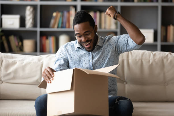 istock Happy biracial man satisfied with internet order 1217351080