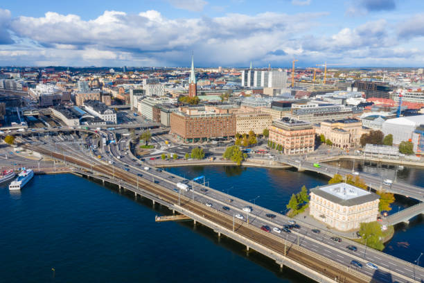 istock Central Stockholm Highway and railway train seen from above 1217354407
