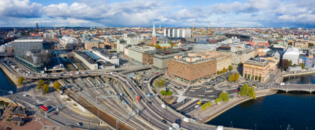 istock Central Stockholm Highway and railway train seen from above 1217355299