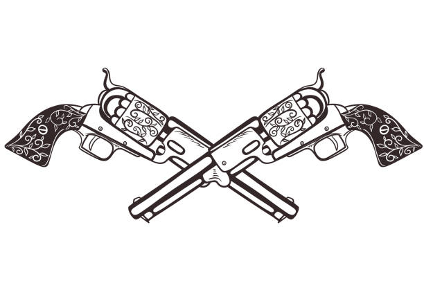 Two crossed pistols isolate on a white background. Vector graphics. Two crossed pistols isolate on a white background. Vector graphics. handgun stock illustrations