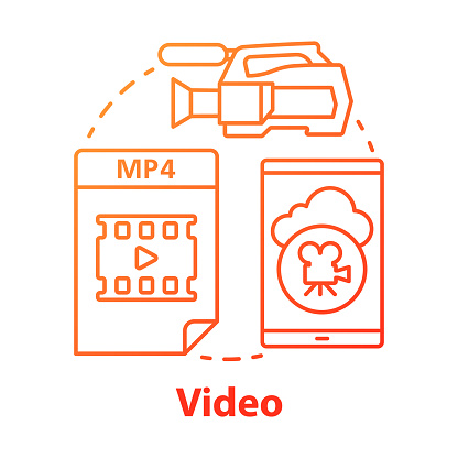 Video red concept icon. Shooting movie idea thin line illustration. Videoclips, films, media files. Videorecording, filming, video production & filmmaking. Vector isolated outline drawing