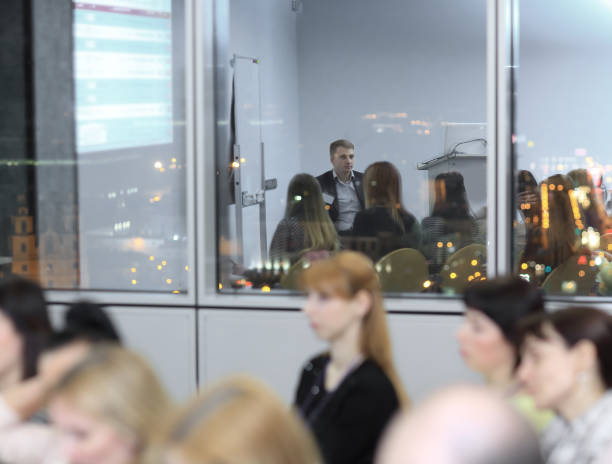 istock background image of the conference hall in the evening 1217359559