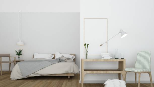 istock 3D rendering interior bedroom minimal decoration 1217359888