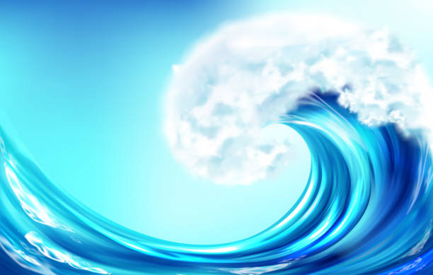 realistische welle große ozean oder meer kurve wasser spritzer - storm tide tide wave high tide stock-grafiken, -clipart, -cartoons und -symbole