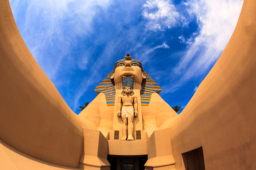 Las Vegas USA - July 5, 2018: The Replica of Sphinx in front of the Luxor Hotel in Las Vegas, Luxor is an Egypt-themed casino resort on the Strip. About 40 million people visiting the city each year.