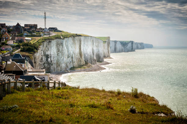 Cliffs of Ault city in Picardy, France Exceptionally located between Normandy and Picardy, between land and sea between the cliffs of Little Caux and the majestic Baie de Somme. france village blue sky stock pictures, royalty-free photos & images
