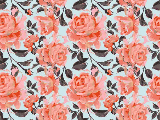 Vector illustration of seamless pattern made of large roses