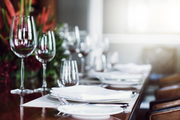 istock Elegance luxury restaurant empty close shutdown no customers during coronavirus quarantine lockdown. Food fine dining business in crisis finance bankruptcy. Cancel events celebration party wedding 1217367009