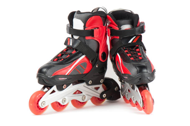 istock Sports black and red skating rollers on a white background. 1217367151