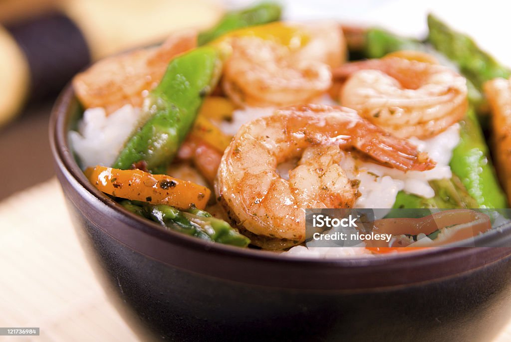 Chili-Lime Shrimp Stir Fry  Asparagus Stock Photo