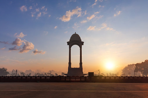 India Gate Canopy, New Delhi, beautiful sunset view.