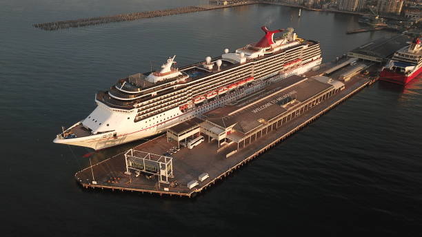 Ship on the sea Melbourne, Australia - February 6th 2019. Carnival Legend, a Spirit class cruise ship operated by Carnival Cruise Line, docked at Station Pier in Port Melbourne. port melbourne melbourne stock pictures, royalty-free photos & images