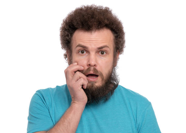 istock Crazy bearded man emotions and signs 1217373850